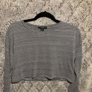 Blue/grey cropped stripped long sleeve shirt